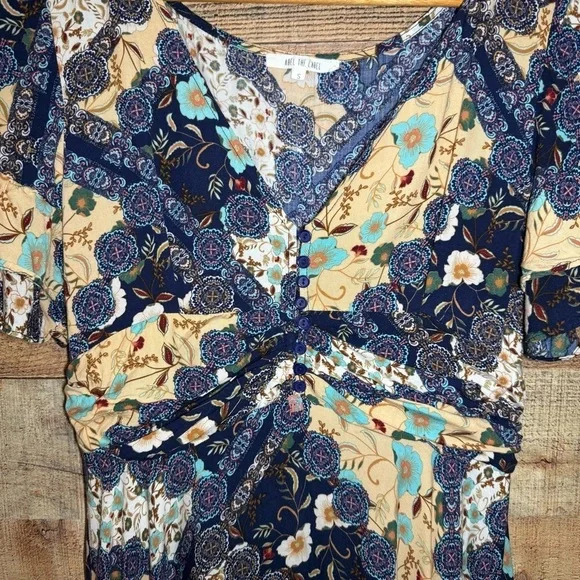🌻 Abel The Label Anthropologie Ghandi Blue Floral Maxi Dress size Small - Picture 7 of 12